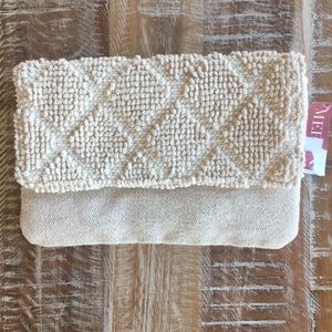 Merona Target boho woven tufted jute cream clutch